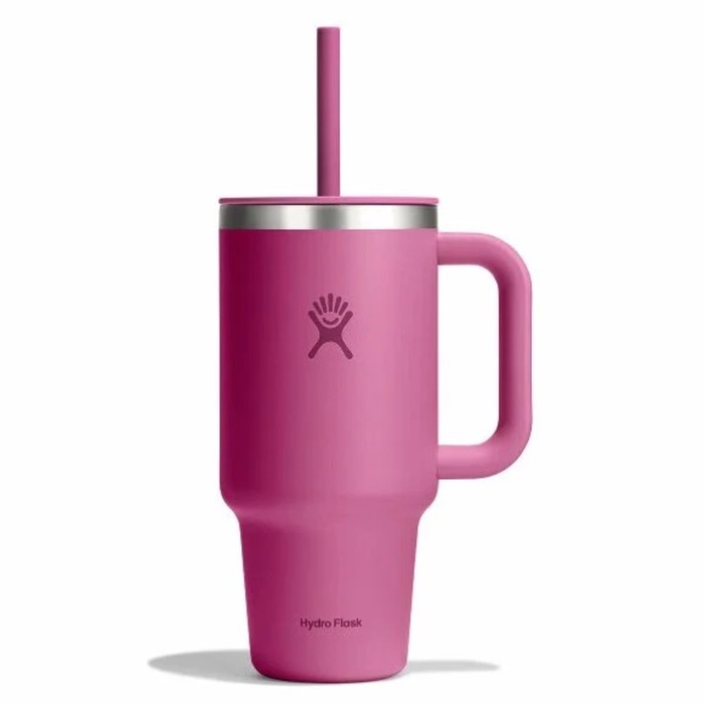 Hydro Flask Pink Travel Mug with Handle and Straw